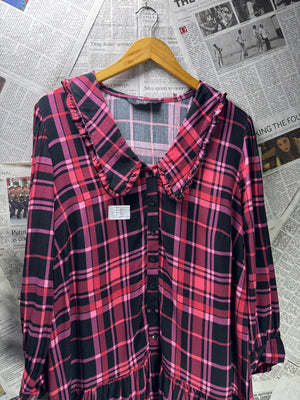 Dusk® XL | Bust: 21.5" | Tartan Plaid Deep Magenta Pink | Mini Dress | B5 - 5058 - Genuine Maal