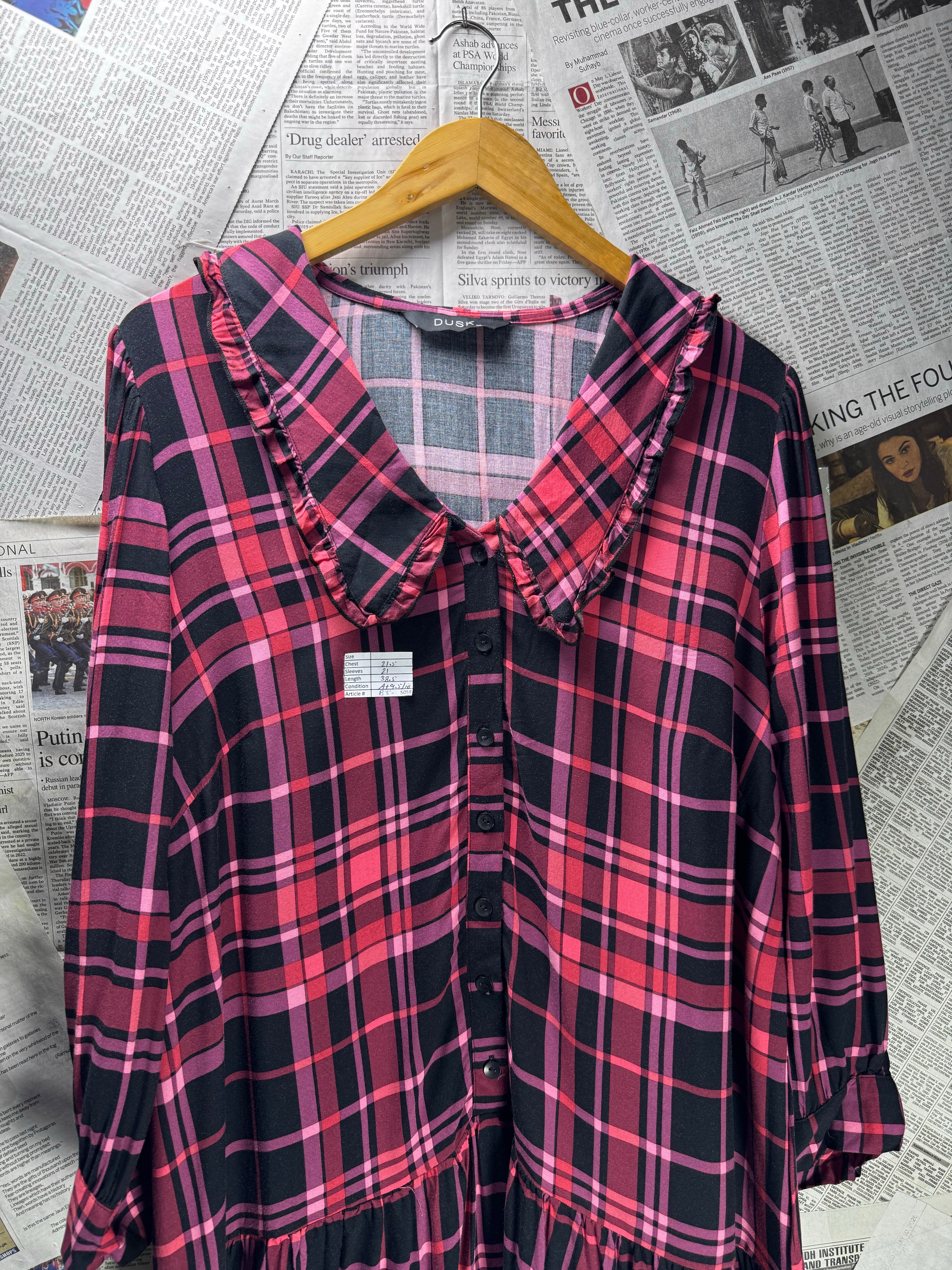 Dusk® XL | Bust: 21.5" | Tartan Plaid Deep Magenta Pink | Mini Dress | B5 - 5058 - Genuine Maal