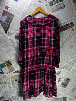 Dusk® XL | Bust: 21.5" | Tartan Plaid Deep Magenta Pink | Mini Dress | B5 - 5058 - Genuine Maal