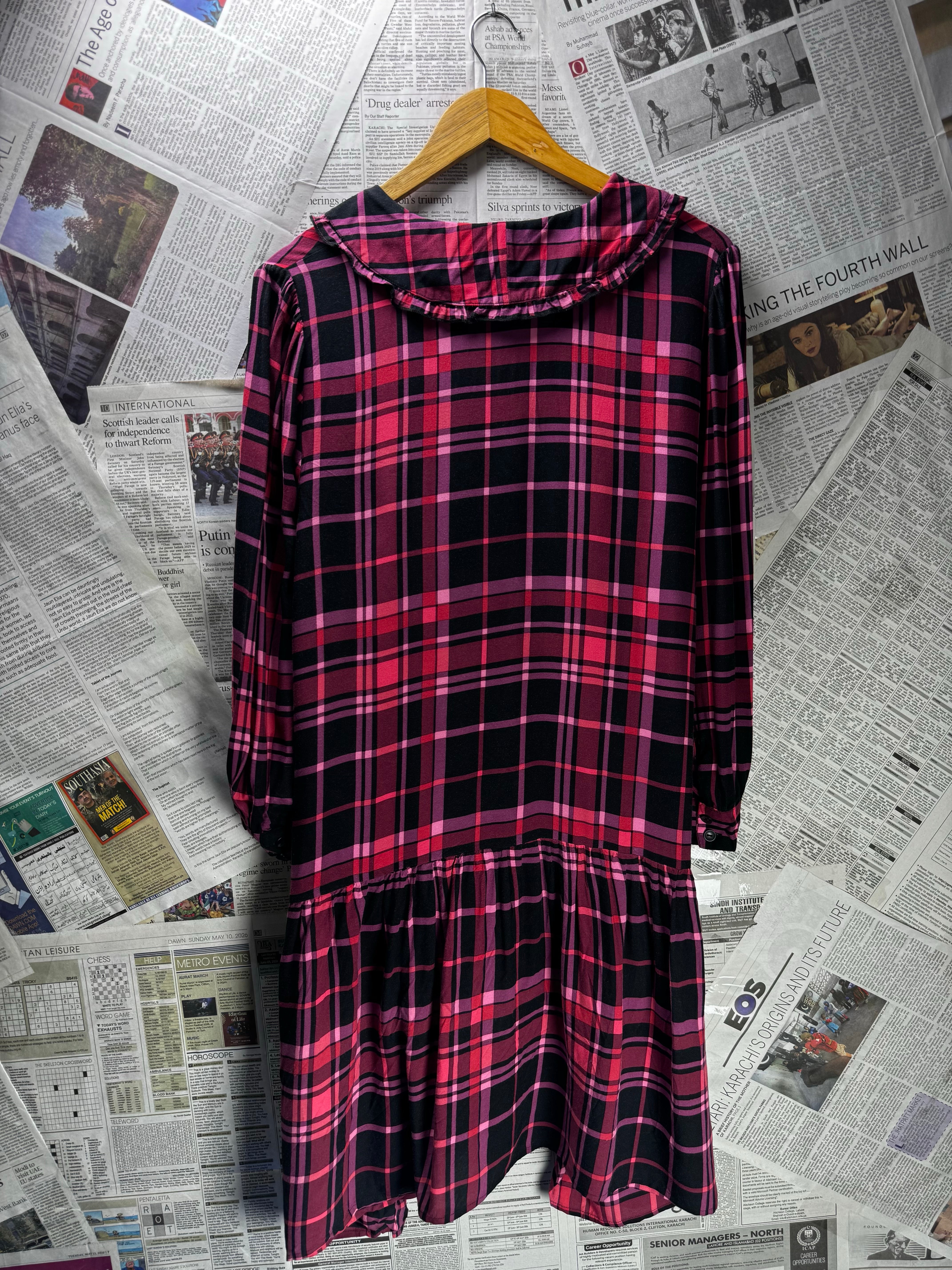 Dusk® XL | Bust: 21.5" | Tartan Plaid Deep Magenta Pink | Mini Dress | B5 - 5058 - Genuine Maal