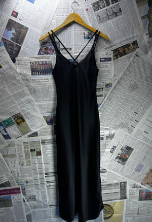 River Island® XS | Bust: 16" | Solid Jet Black | Bodicon Midi Dress | B6 - 5425 - Genuine Maal