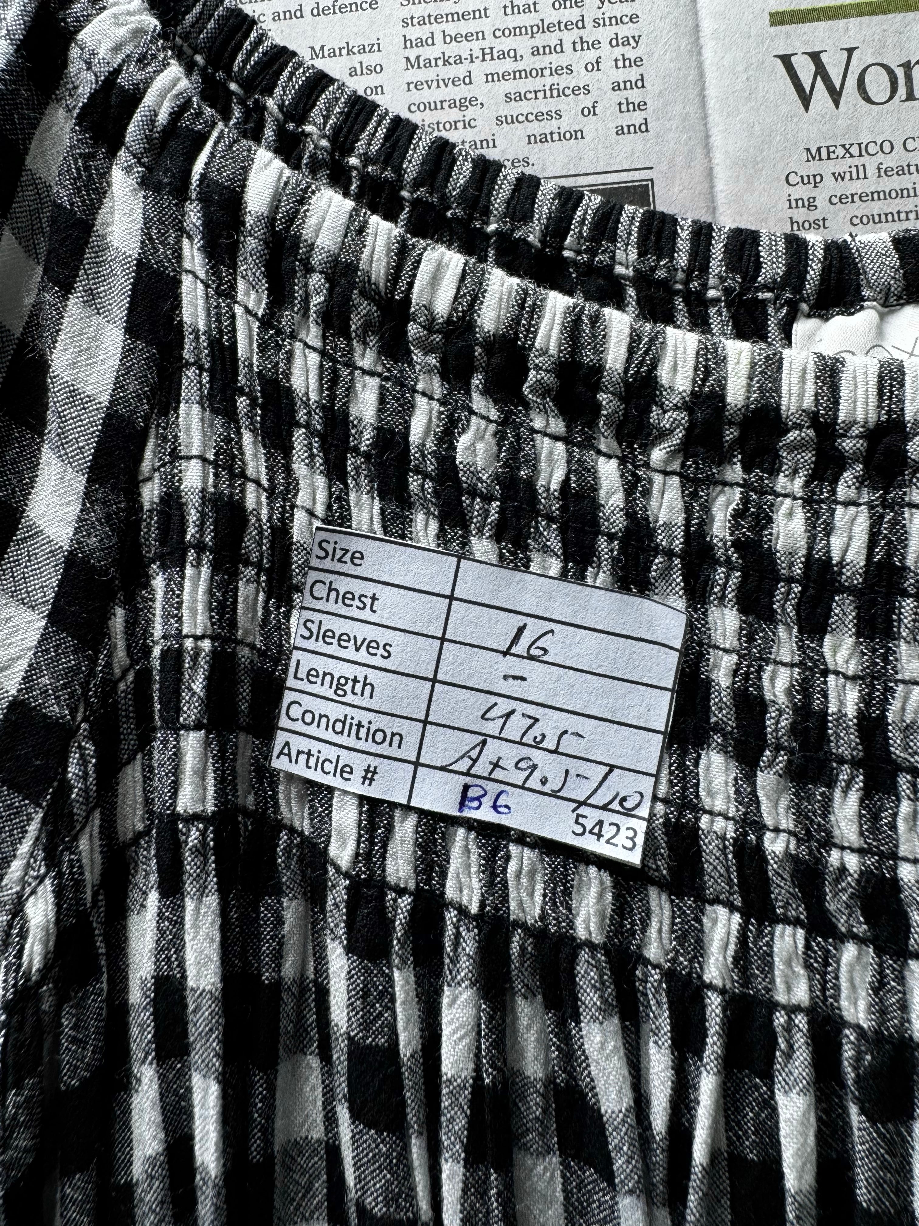 Next® XS | Bust: 16" | Gingham Black and White | Jump Suit  | B6 - 5423