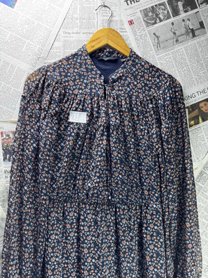 Vero Moda® Small | Bust: 18" | Ditsy Floral Dark Navy Blue | Maxi Dress | B6 - 5038 - Genuine Maal