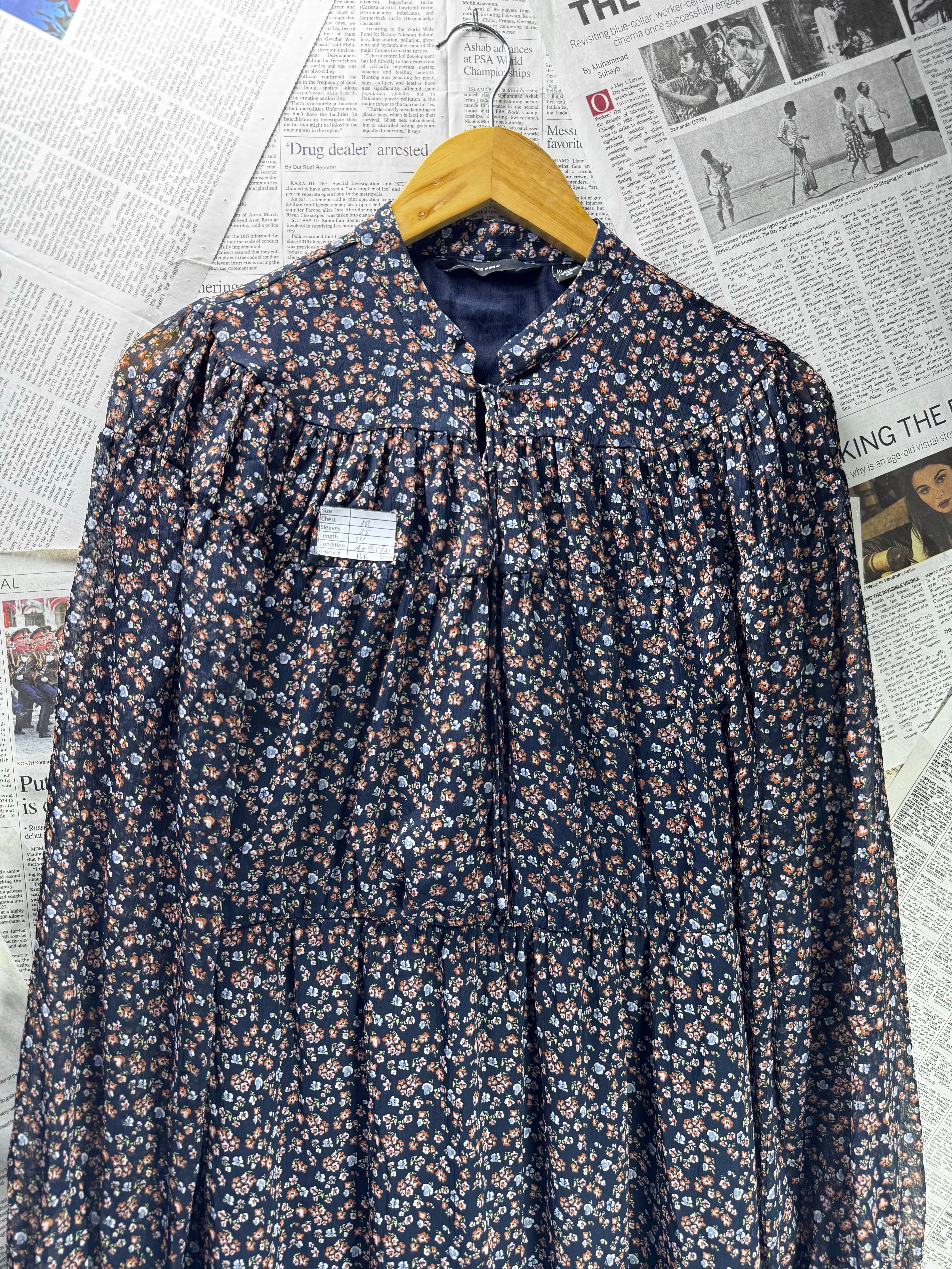 Vero Moda® Small | Bust: 18" | Ditsy Floral Dark Navy Blue | Maxi Dress | B6 - 5038 - Genuine Maal