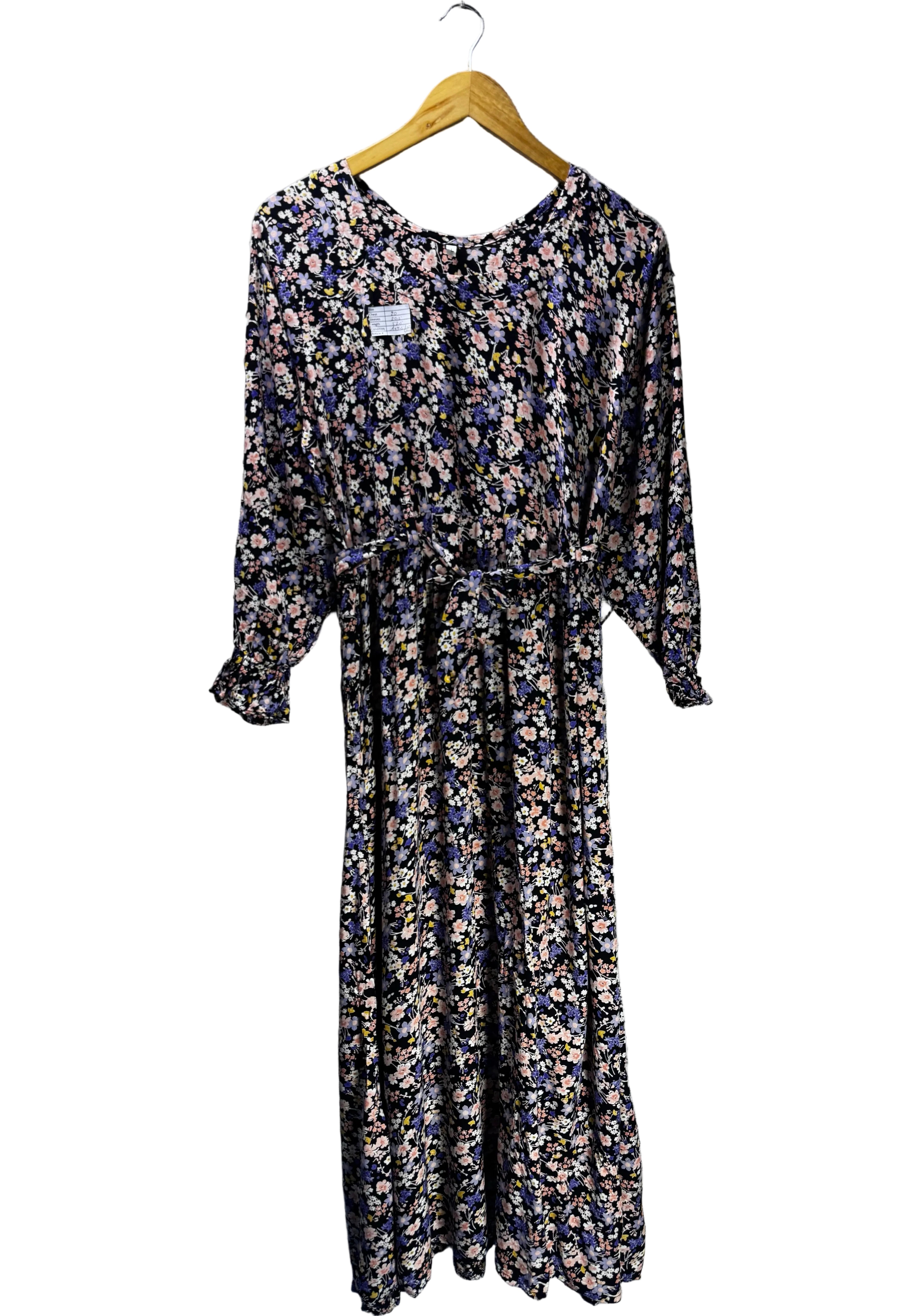 ® Large | Bust: 20" | Floral Print Black Base | Maxi Dress | B6 - 5395 - Genuine Maal
