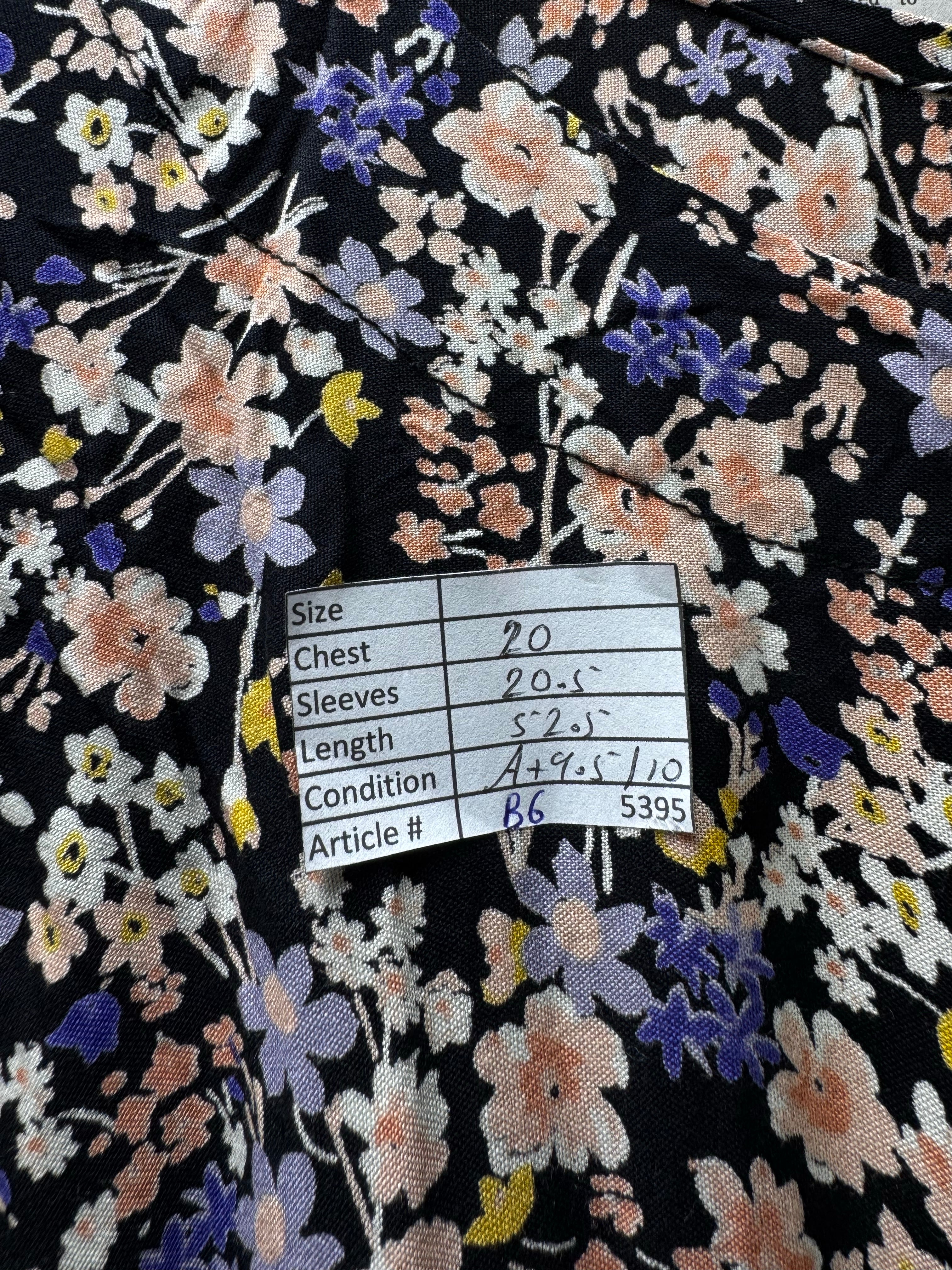 ® Large | Bust: 20" | Floral Print Black Base | Maxi Dress | B6 - 5395