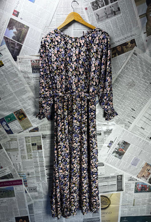 ® Large | Bust: 20" | Floral Print Black Base | Maxi Dress | B6 - 5395 - Genuine Maal