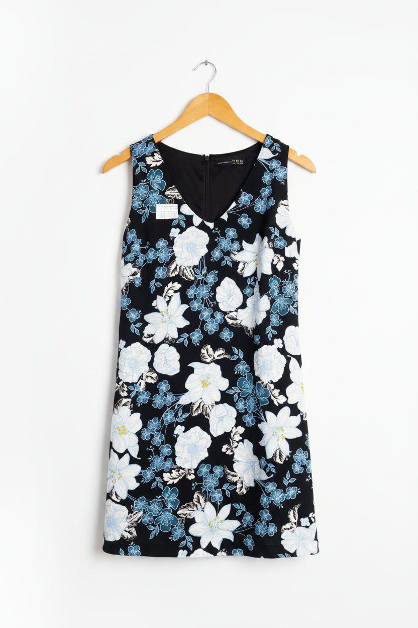 Primark® Small | Bust: 17.5" | Floral Print Solid Black | Mini Dress | B6 - 5404 - Genuine Maal