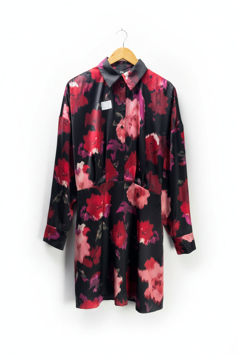 C&A® XL | Bust: 21.5" | Abstract Floral Black Background | Mini Dress | B6 - 5052 - Genuine Maal