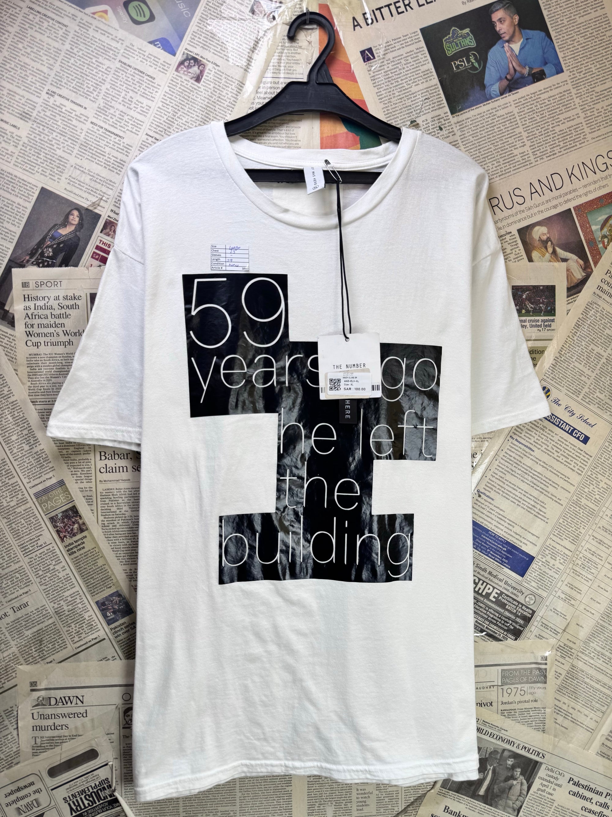 Andy Elvis® Large | Chest: 23" | White with Print | T-Shirt | 3860 - Genuine Maal