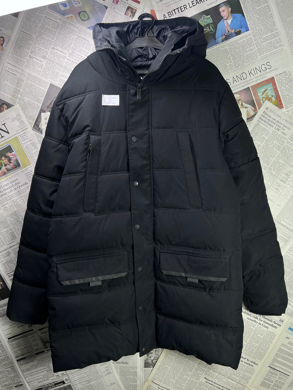 Sonneti London® Medium | Chest 22.5 | Black | Long Puffer Jacket with Hoodie | Polyester | 1929 - Genuine Maal