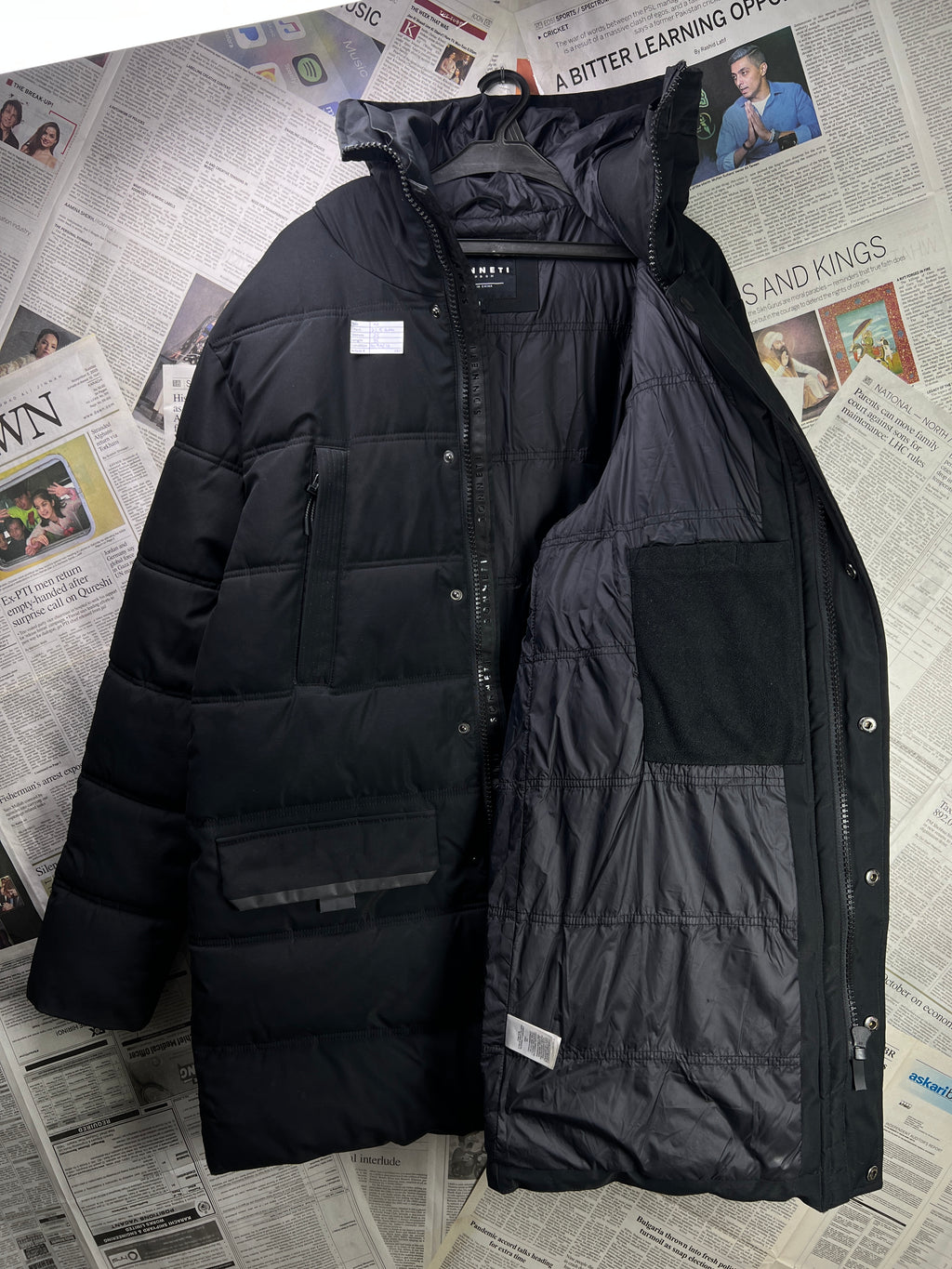 Sonneti London® Medium | Chest 22.5 | Black | Long Puffer Jacket with Hoodie | Polyester | 1929 - Genuine Maal