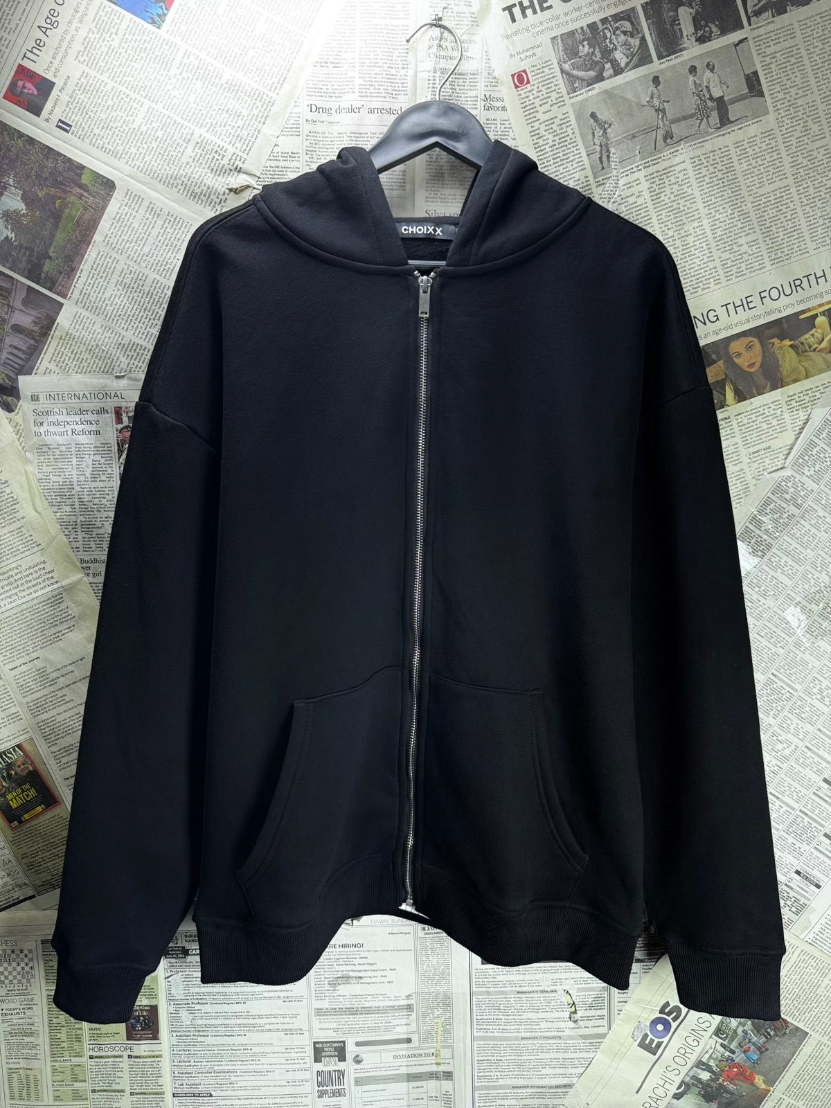 CHOIXX® Medium | Chest: 22.5" | Black | Inner Fleece Zip Hoodie Jacket | Cotton-Poly | M41 - 8012