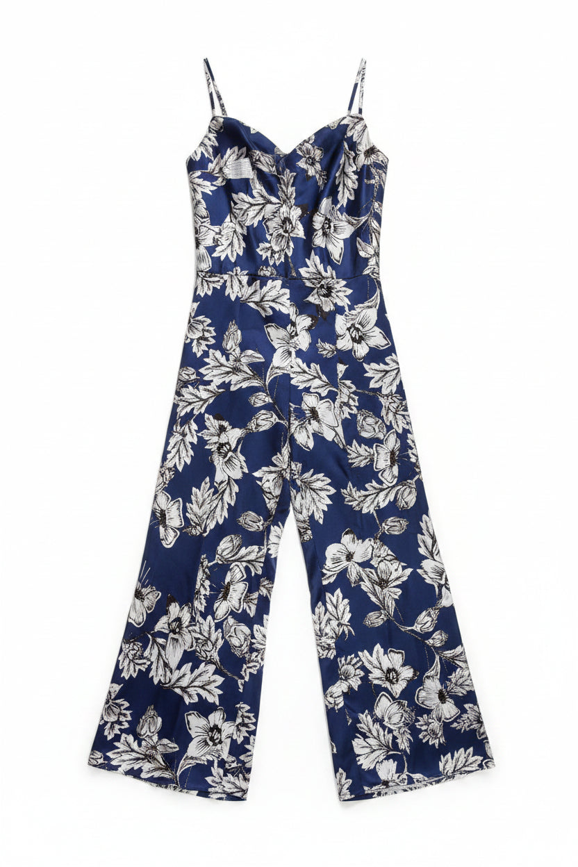 Shein® Medium | Bust: 19" | Floral Print Royal Blue | Jumpsuit | B6 - 5426 - Genuine Maal