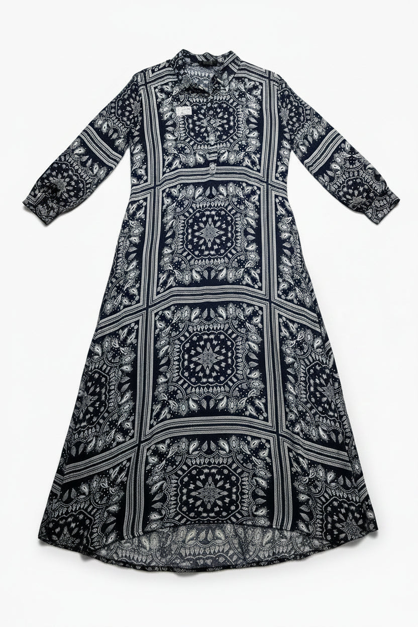 Blackberry® Large | Bust: 20.5" | Bandana Navy Blue and White | Maxi Dress | B6 - 5044 - Genuine Maal