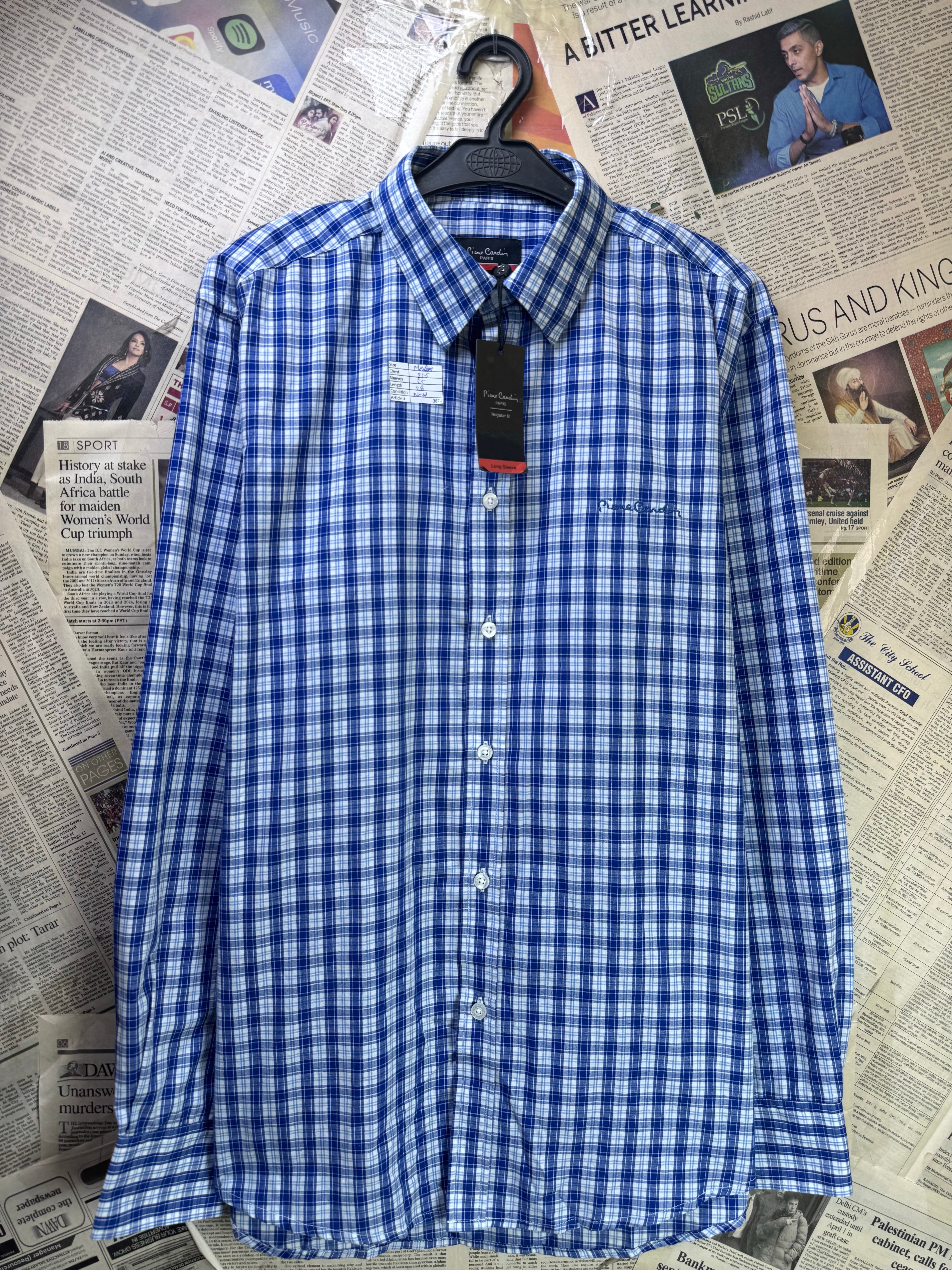 Peirre Cardrin® Medium | Chest: 21.5" | Blue Check | Shirt | Poly - Cotton | 3870 - Genuine Maal