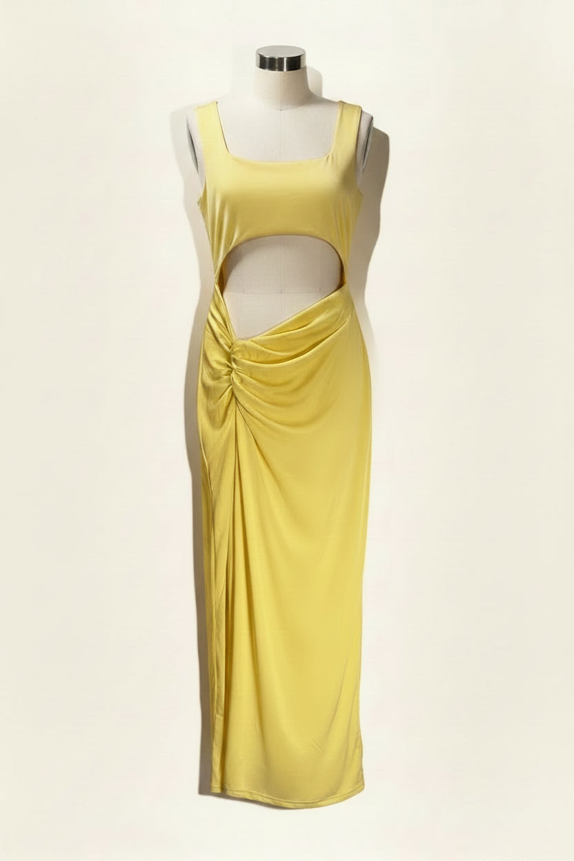 ® XS | Bust: 16" | Solid Pastel Yellow | Maxi Dress | B6 - 5391 - Genuine Maal