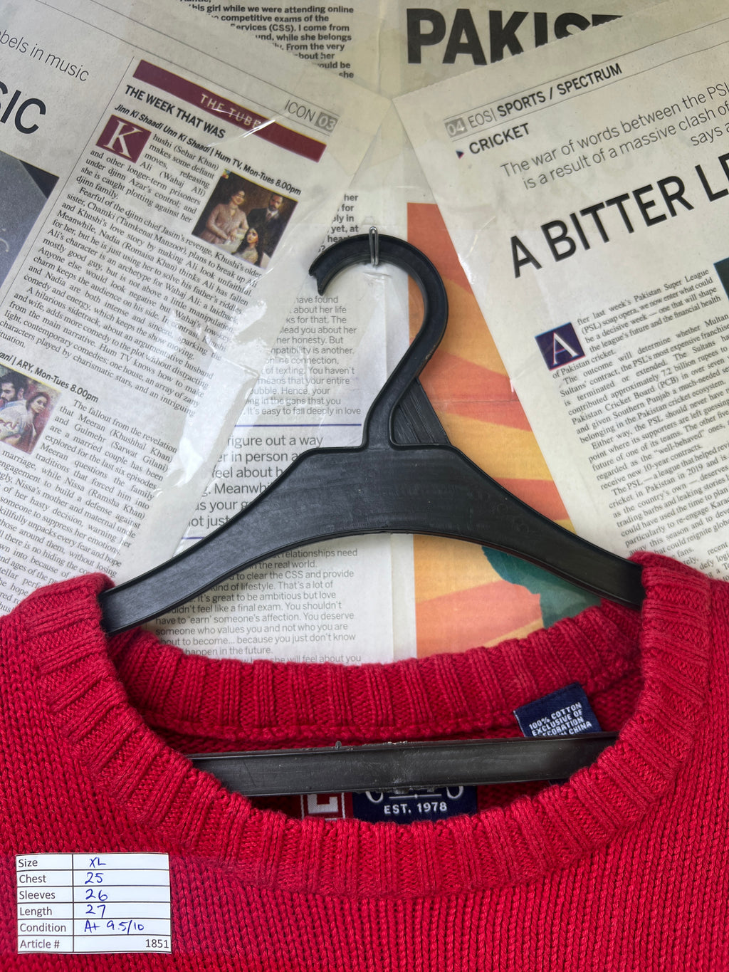 CHAPS® XL | Chest: 25" | Red | Knit Sweater | Cotton | 1851 - Genuine Maal