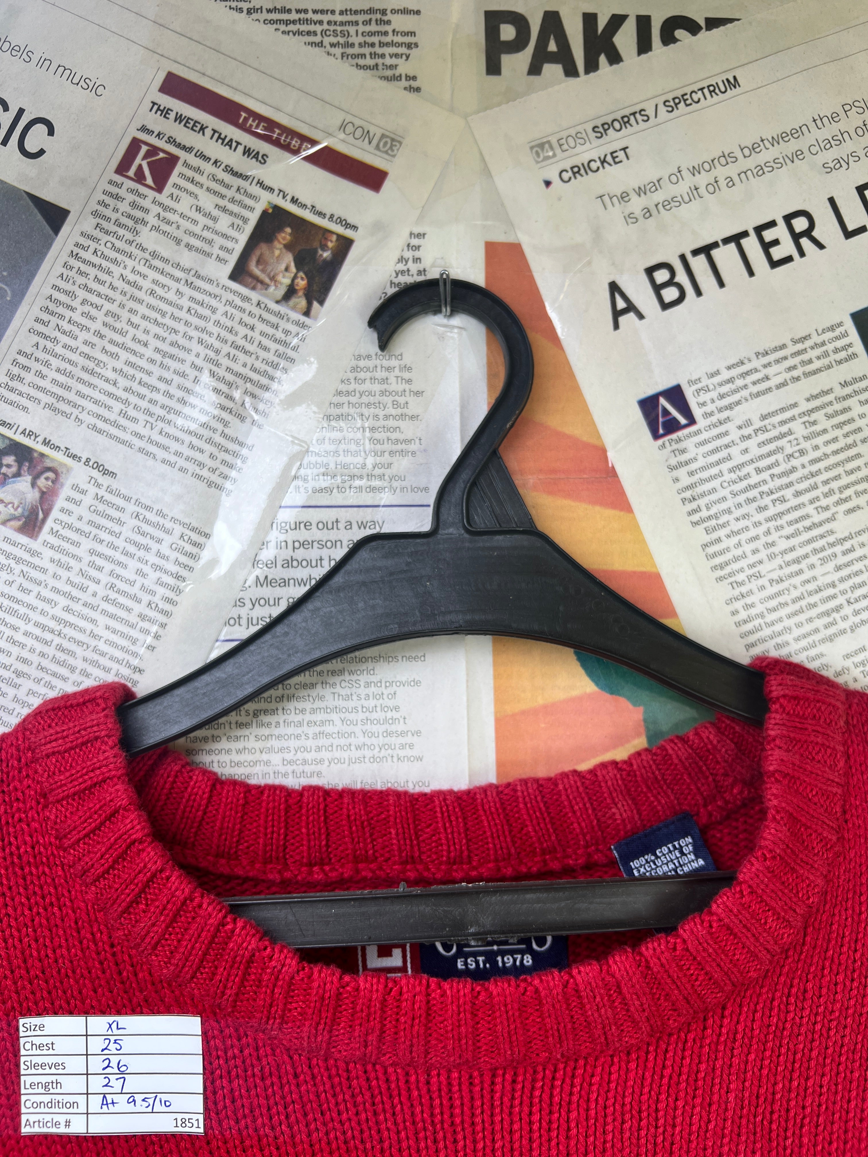CHAPS® XL | Chest: 25" | Red | Knit Sweater | Cotton | 1851 - Genuine Maal