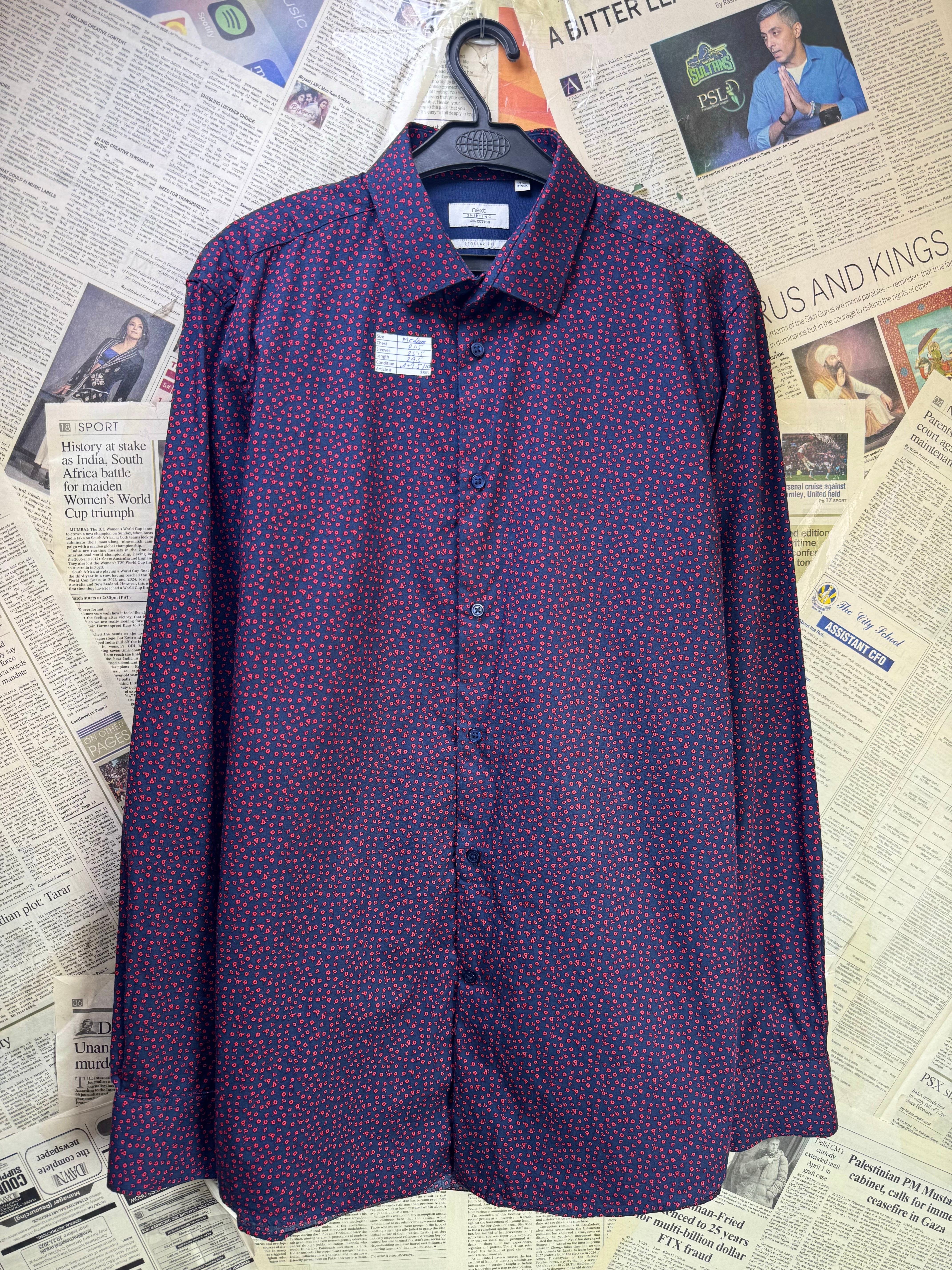 Next® Medium | Chest: 21.5" | Wine with Print | Shirt | Cotton | 3869 - Genuine Maal