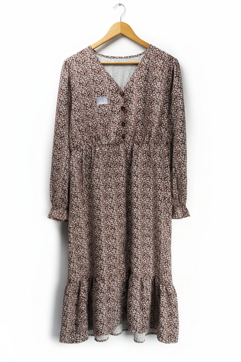 Shein® XL | Bust: 21.5" | Cheetah Print Rust Brown | Midi Dress | B6 - 5053 - Genuine Maal