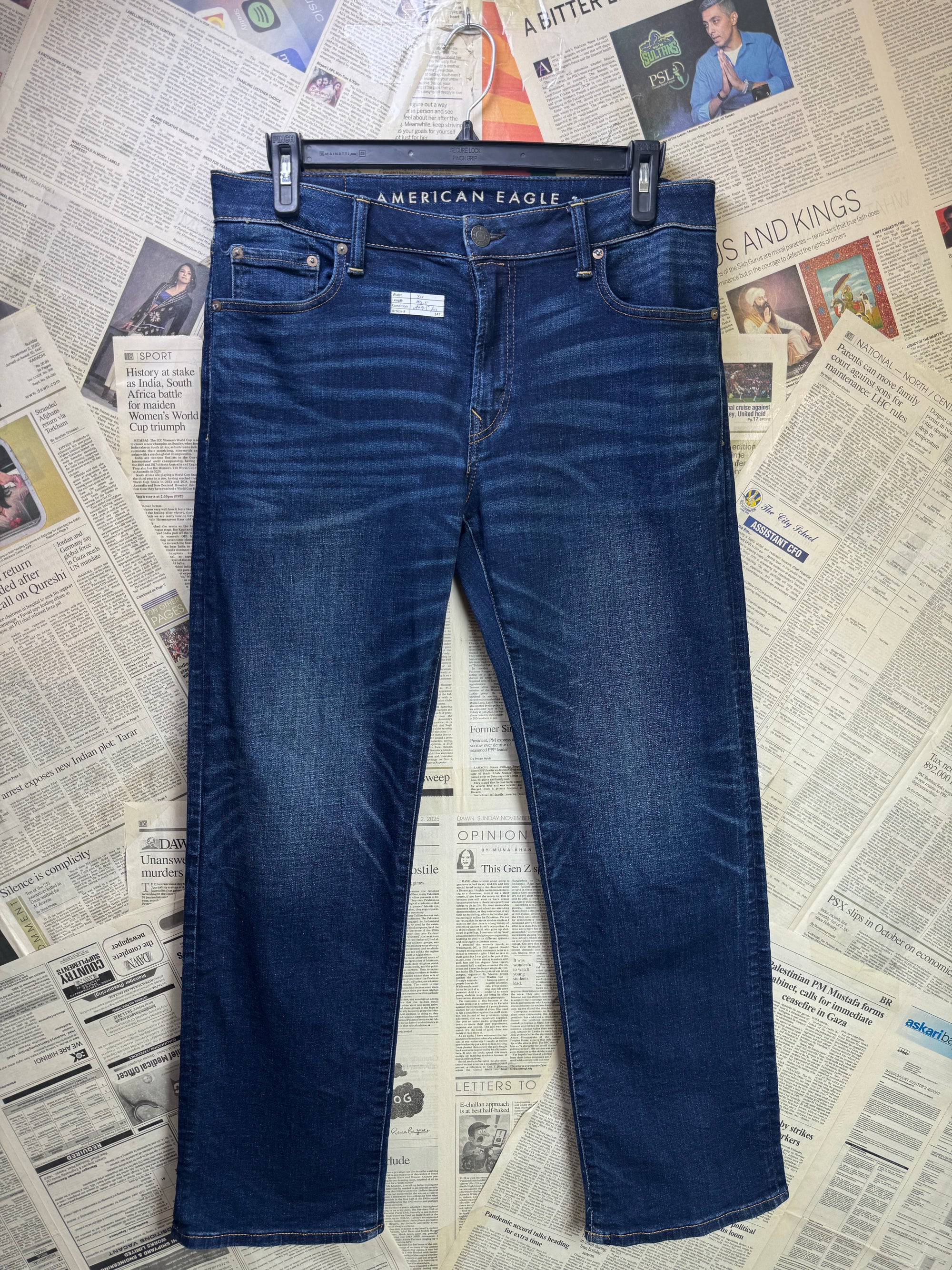 Americ*n Eagle® Waist: 34" | Blue | Regular Fit Boot Cut Denim Pants | Cotton - Elastane | 1410 - Genuine Maal