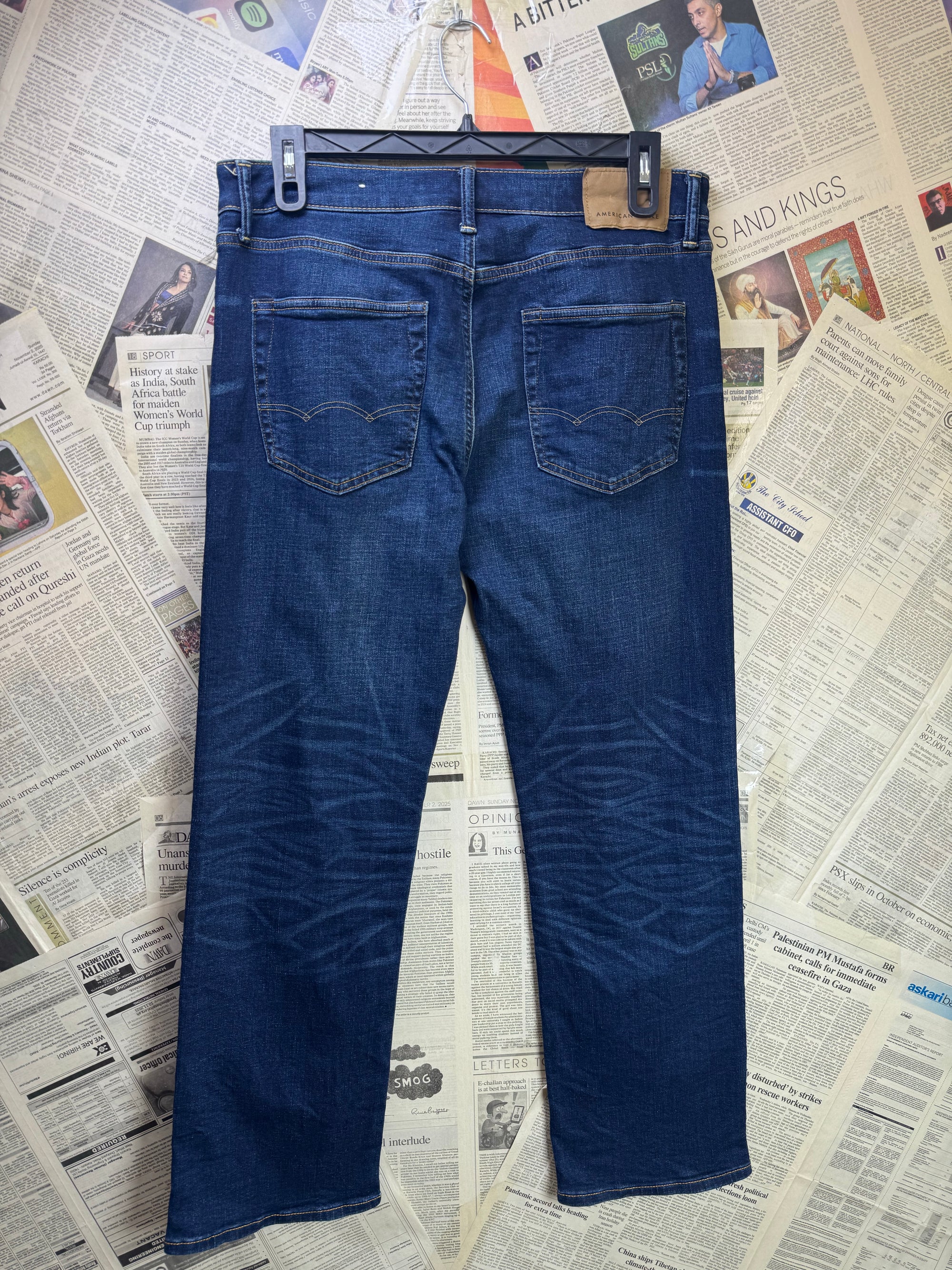 Americ*n Eagle® Waist: 34" | Blue | Regular Fit Boot Cut Denim Pants | Cotton - Elastane | 1410 - Genuine Maal