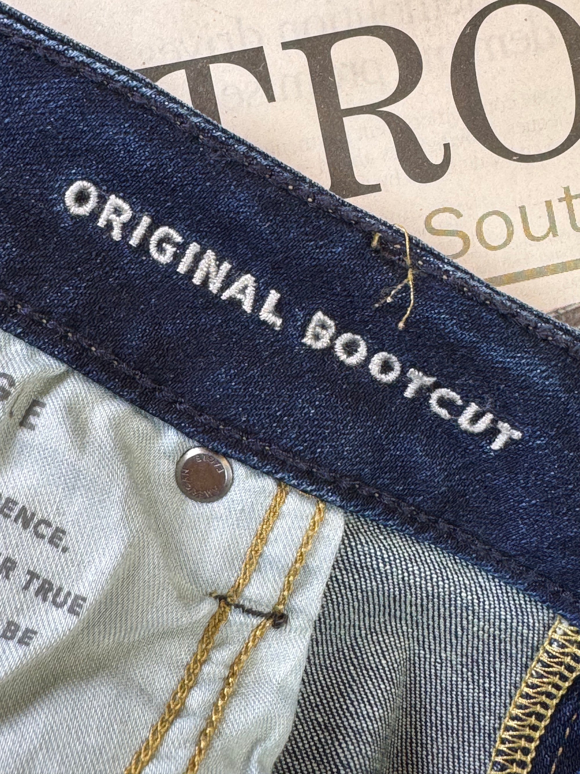 Americ*n Eagle® Waist: 34" | Blue | Regular Fit Boot Cut Denim Pants | Cotton - Elastane | 1410 - Genuine Maal