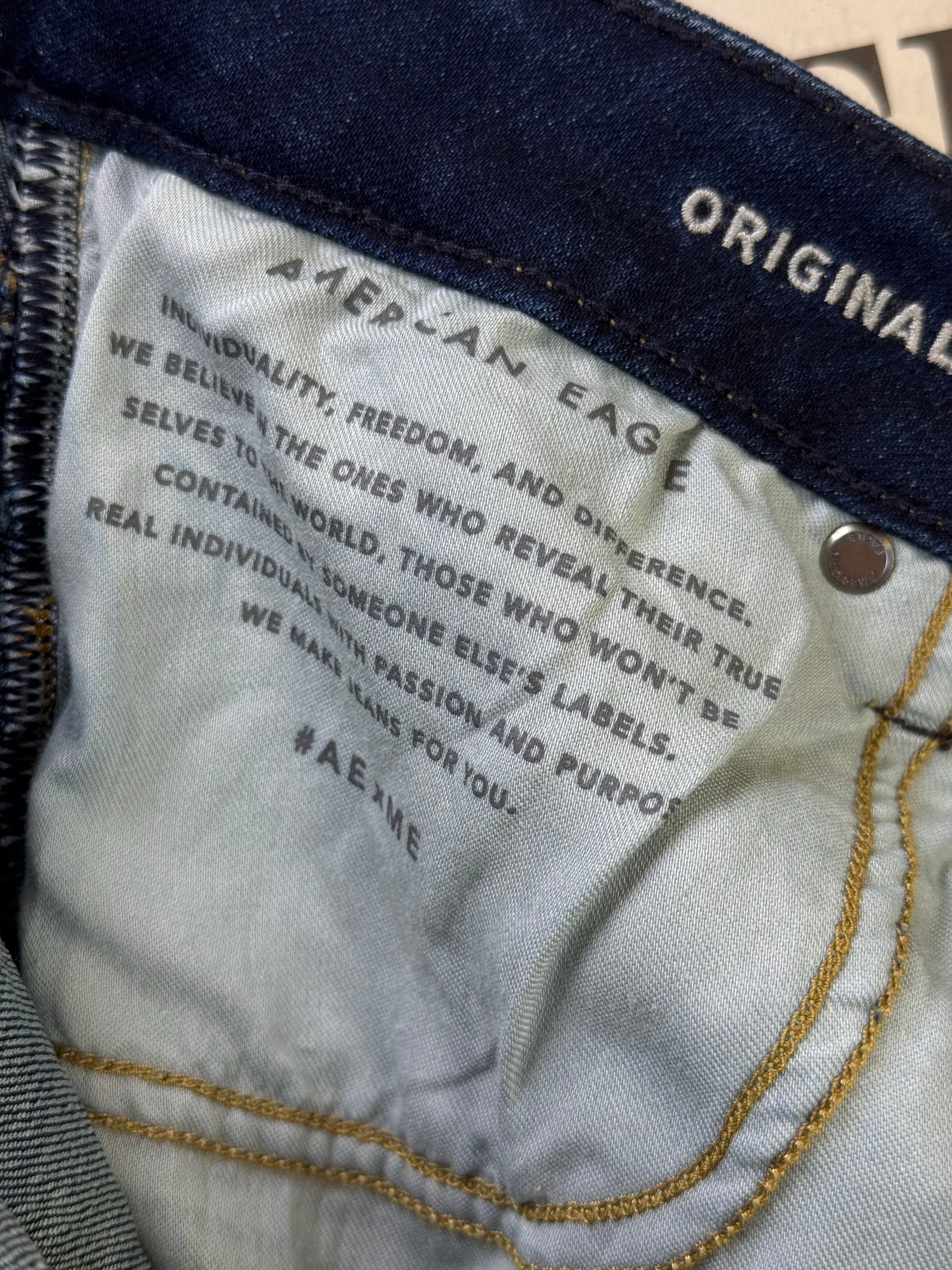 Americ*n Eagle® Waist: 34" | Blue | Regular Fit Boot Cut Denim Pants | Cotton - Elastane | 1410 - Genuine Maal