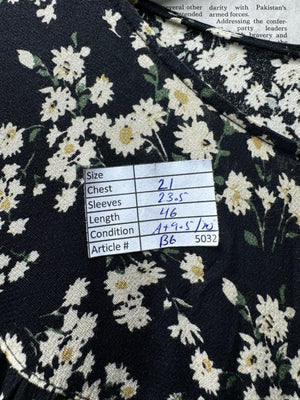 Urban Outfitters® XL | Bust: 21" | Ditsy Daisy Print Jet Black Base | Midi Dress | B6 - 5032 - Genuine Maal