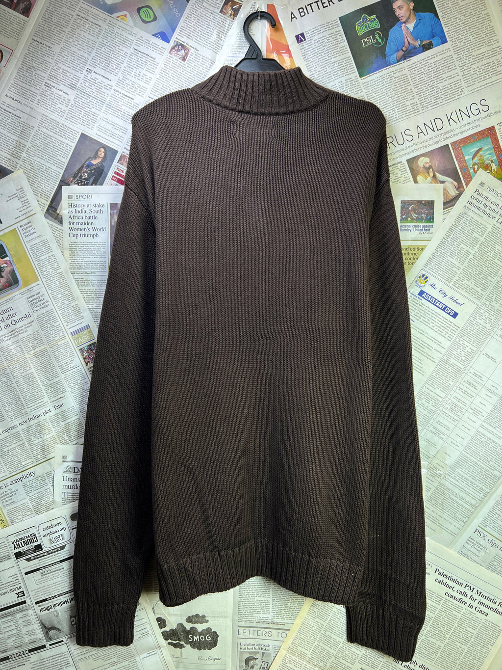 CHAPS® XL | Chest: 25" | Dark Brown | Knit Quarter Zip Sweater | Cotton | 1867 - Genuine Maal