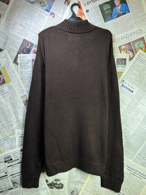 CHAPS® XL | Chest: 25" | Dark Brown | Knit Quarter Zip Sweater | Cotton | 1867 - Genuine Maal
