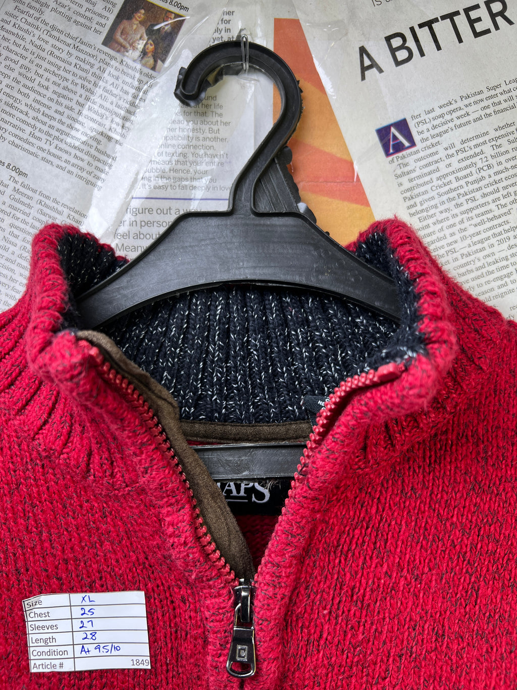 CHAPS® XL | Chest: 25" | Red | Knit Quarter Zip Sweater | Cotton - Poly | 1849 - Genuine Maal