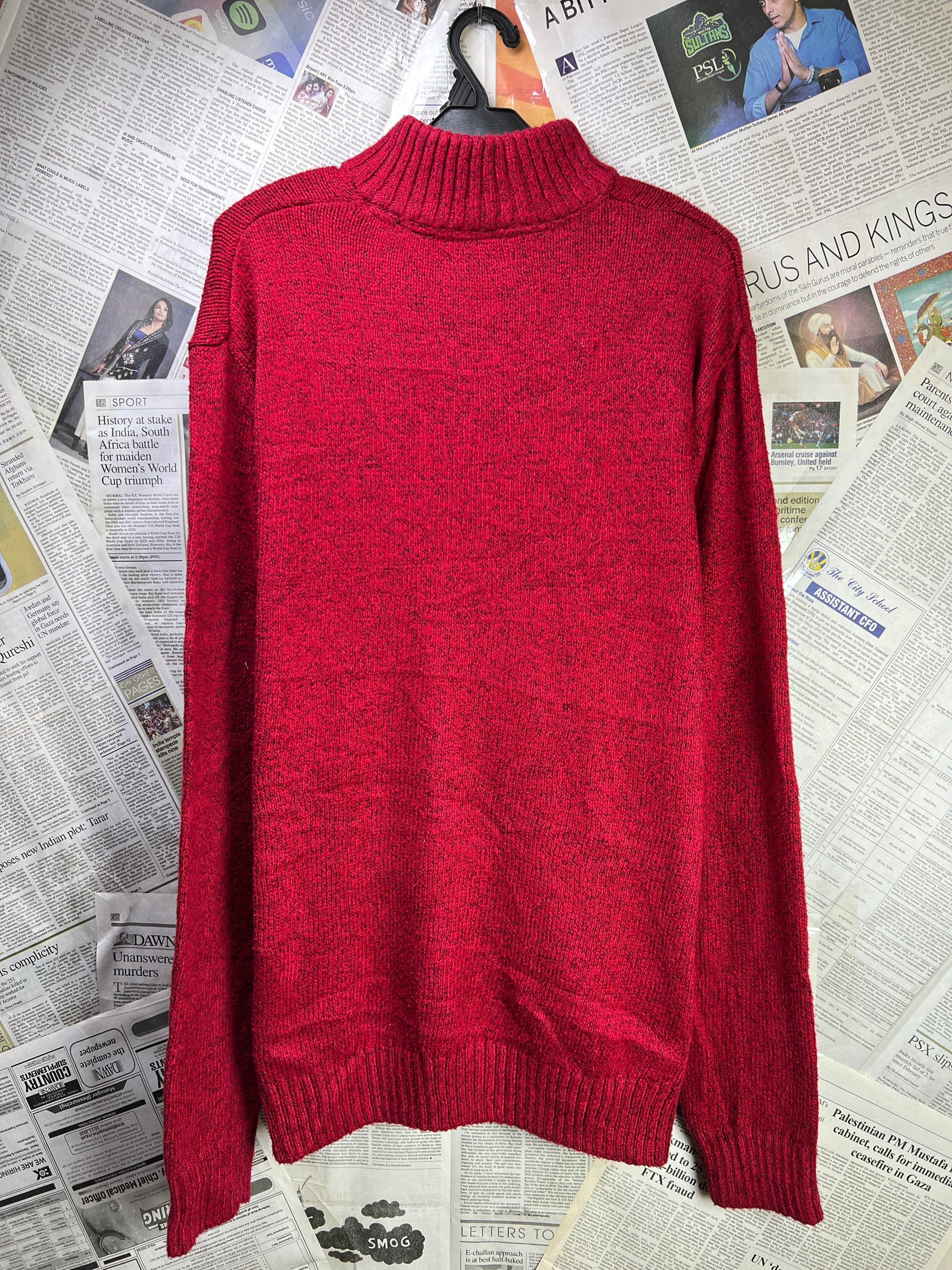 CHAPS® XL | Chest: 25" | Red | Knit Quarter Zip Sweater | Cotton - Poly | 1849 - Genuine Maal