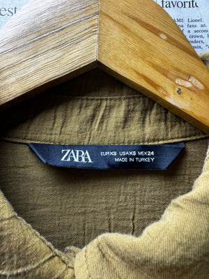 Zara® Medium | Bust: 19" | Crinkled Olive Green | Midi Dress | B6 - 5245 - Genuine Maal