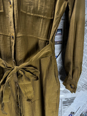 Zara® Medium | Bust: 19" | Crinkled Olive Green | Midi Dress | B6 - 5245 - Genuine Maal