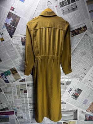 Zara® Medium | Bust: 19" | Crinkled Olive Green | Midi Dress | B6 - 5245 - Genuine Maal
