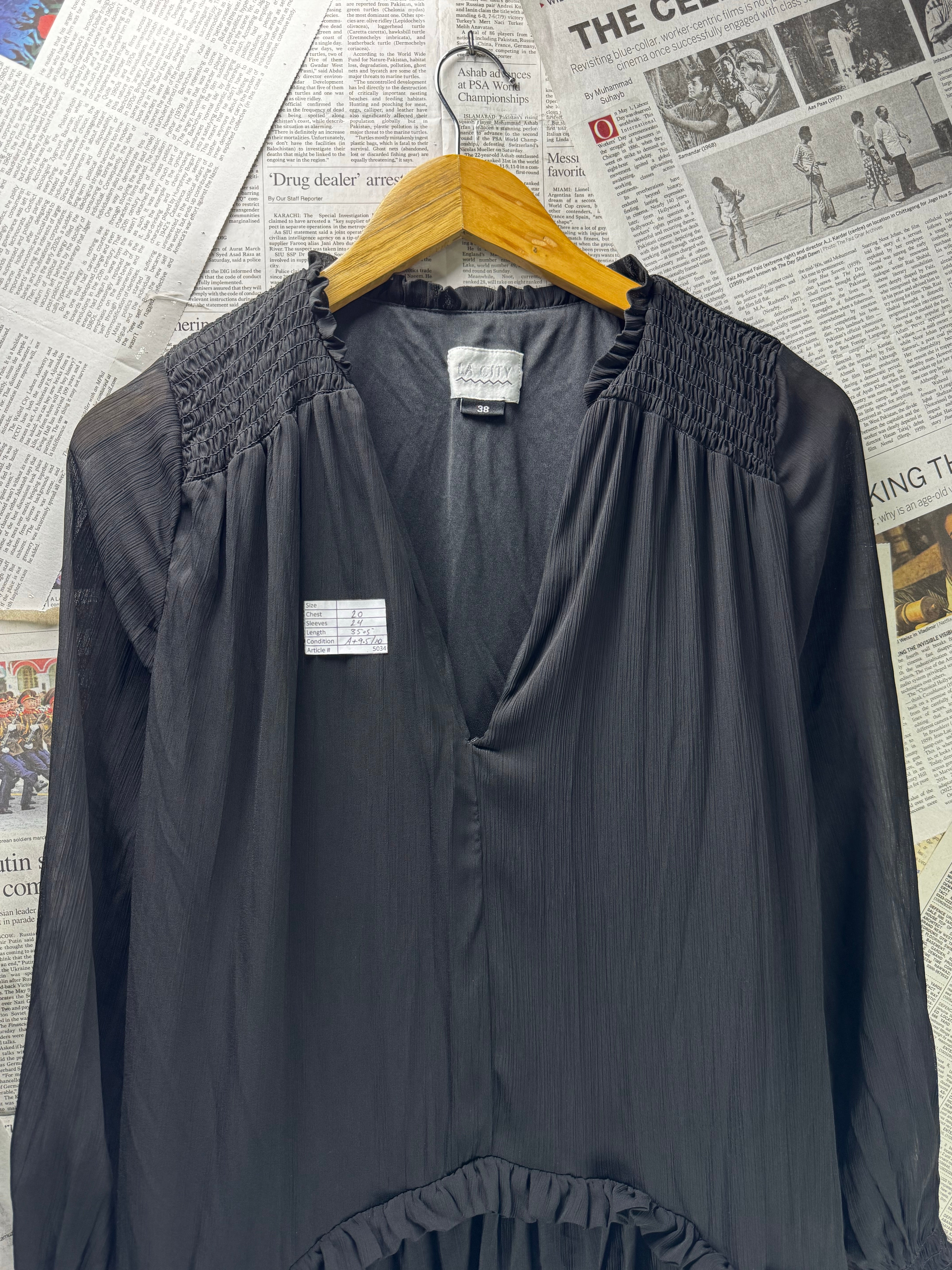 LA City® Large | Bust: 20" | Crinkle Jet Black | Mini Dress | B6 - 5034 - Genuine Maal