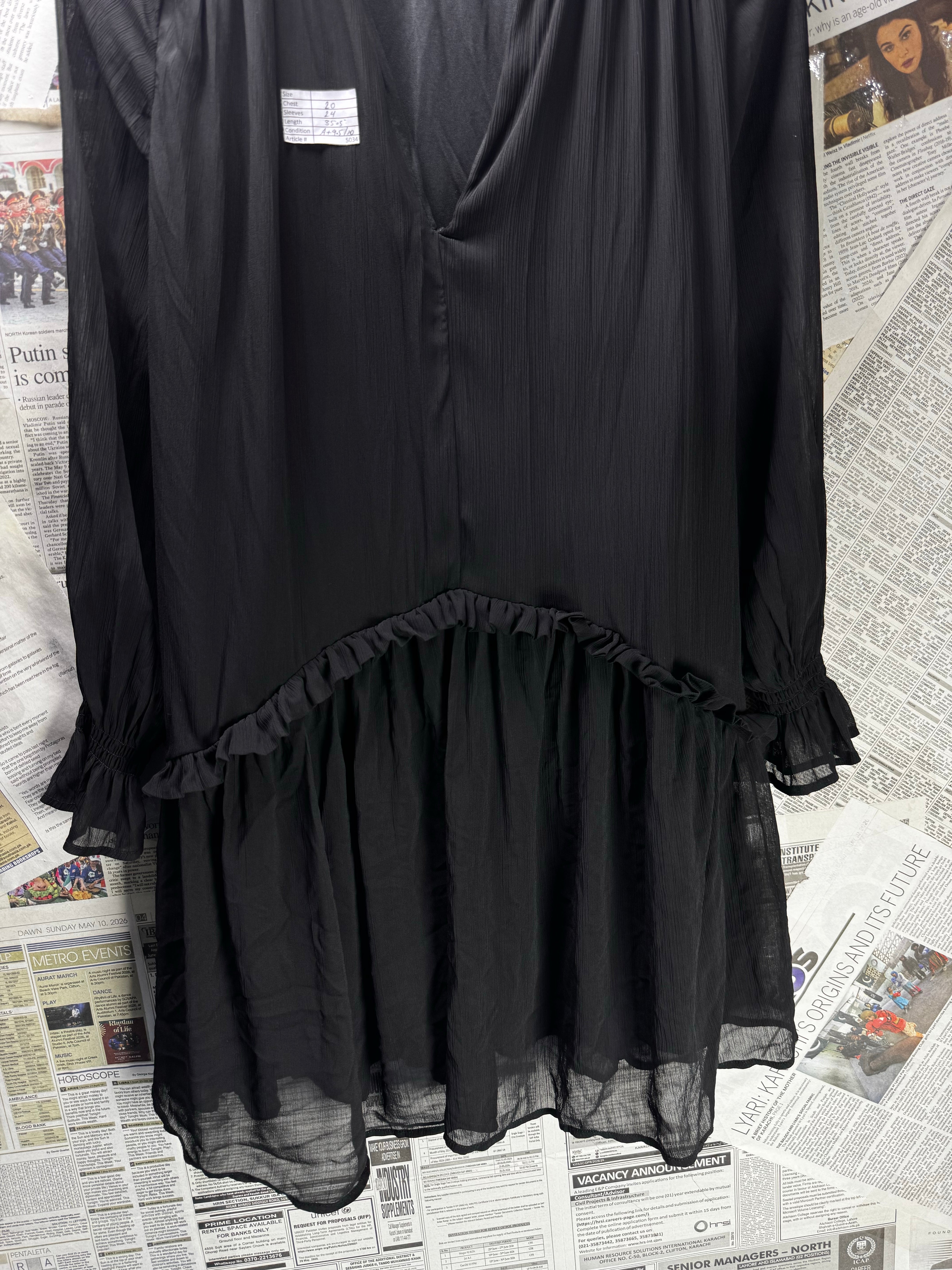 LA City® Large | Bust: 20" | Crinkle Jet Black | Mini Dress | B6 - 5034 - Genuine Maal