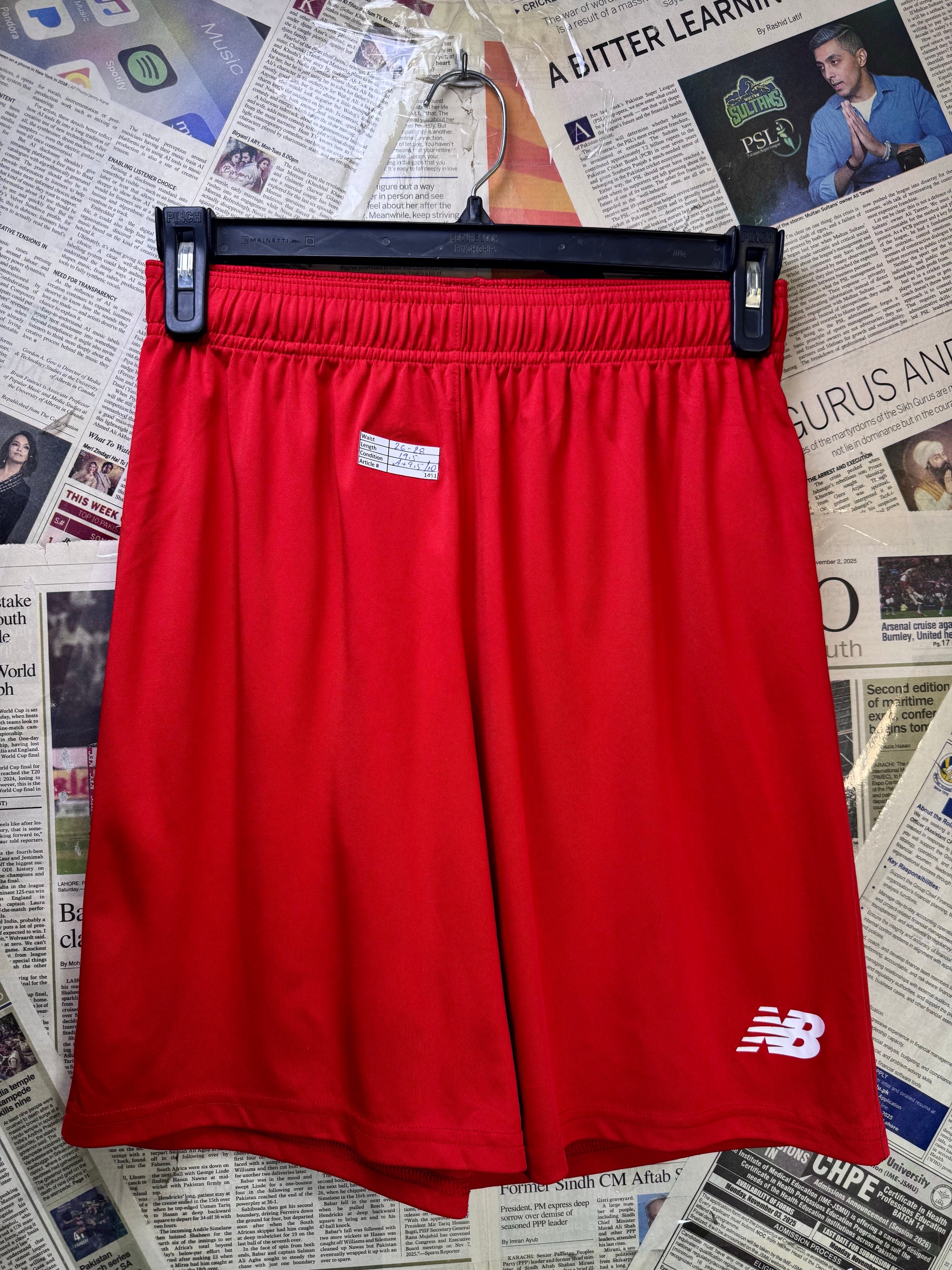 NB® Waist: 26" to 28" | Red | Sports Shorts | Poly | 1491 - Genuine Maal