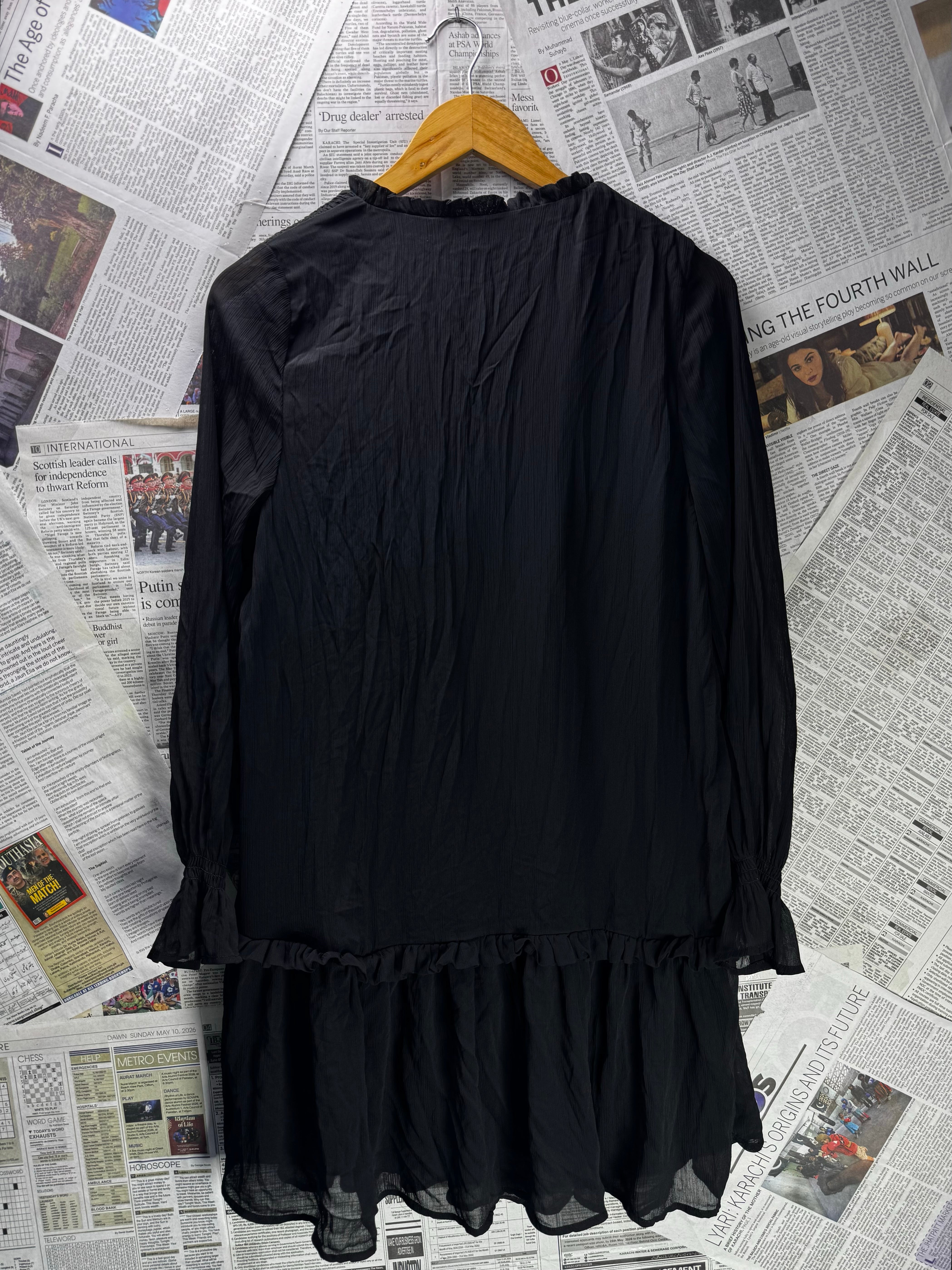 LA City® Large | Bust: 20" | Crinkle Jet Black | Mini Dress | B6 - 5034 - Genuine Maal