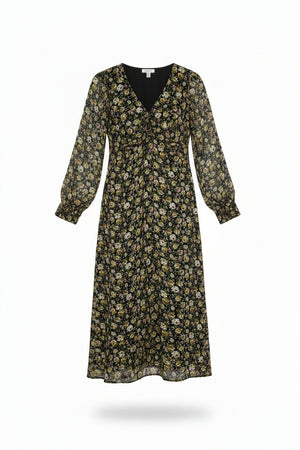Topshop® XS | Bust: 17" | Floral Solid Black | Maxi Dress | B6 - 5047 - Genuine Maal