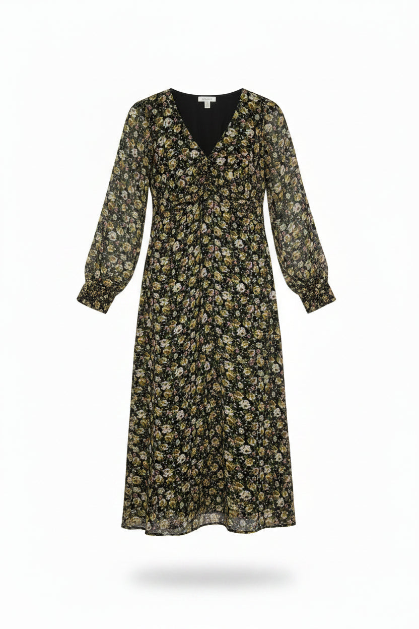 Topshop® XS | Bust: 17" | Floral Solid Black | Maxi Dress | B6 - 5047 - Genuine Maal