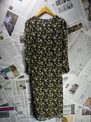 Topshop® XS | Bust: 17" | Floral Solid Black | Maxi Dress | B6 - 5047 - Genuine Maal