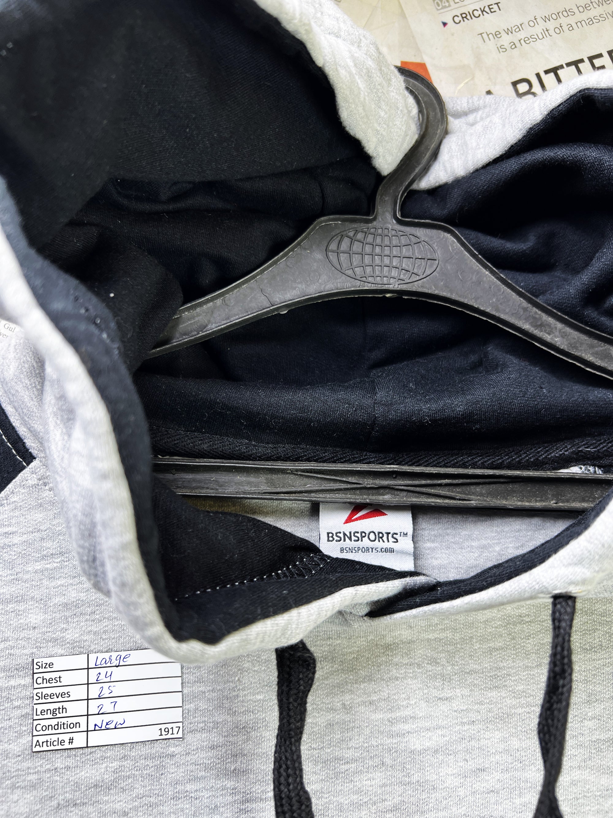 BSNSPORTS® Large | Chest: 24" | Grey | Hoodie | Cotton - Poly | 1917 - Genuine Maal