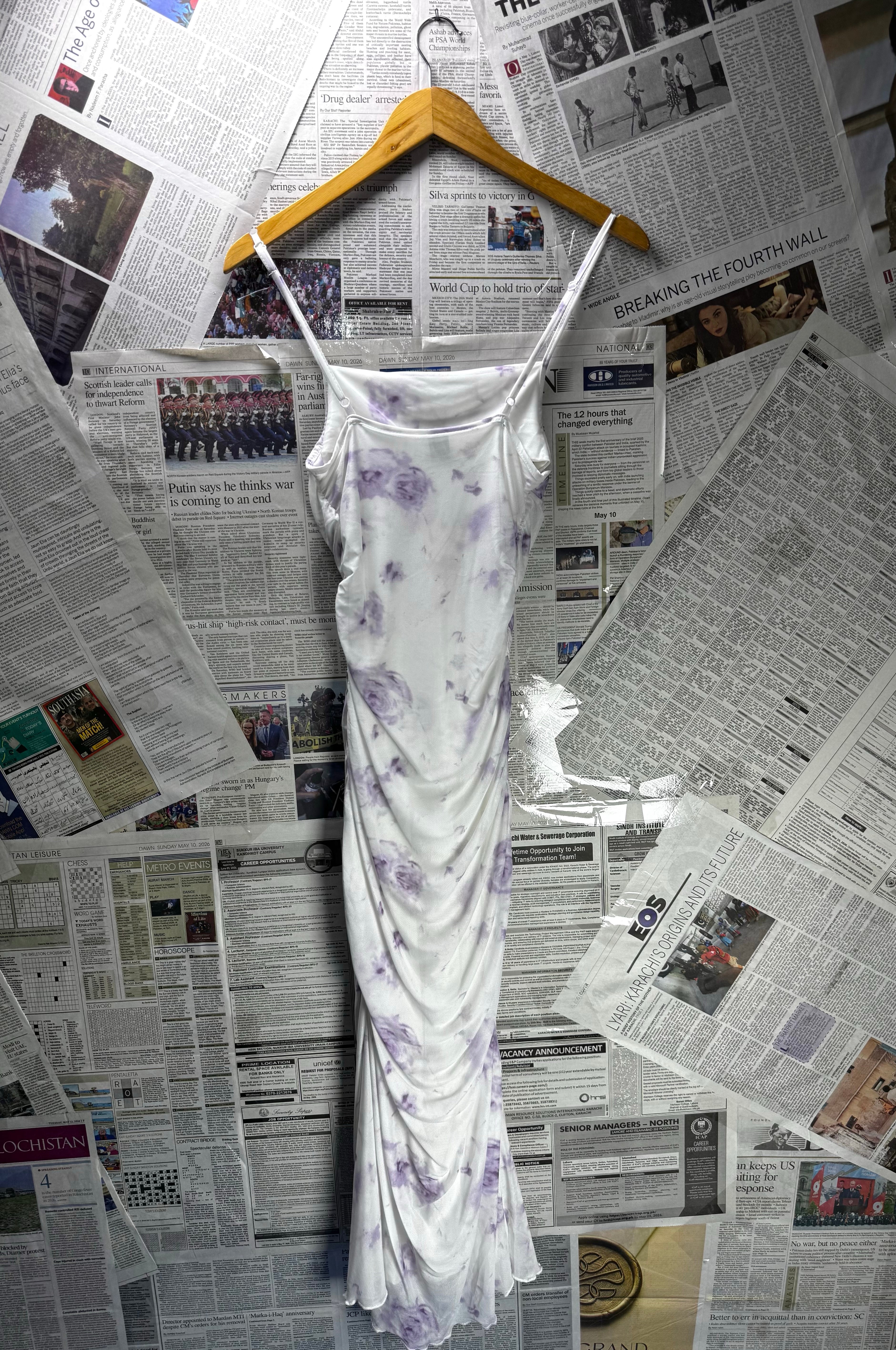 Shein® XS | Bust: 13" | Tie - Dye Pure White | Bodicon Midi Dress | B6 - 5037 - Genuine Maal
