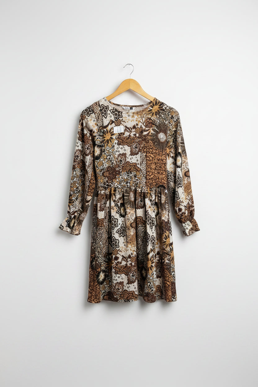 PEP&Co® XS | Bust: 17" | Floral Medallion Chocolate Brown | Mini Dress | B6 - 5467 - Genuine Maal