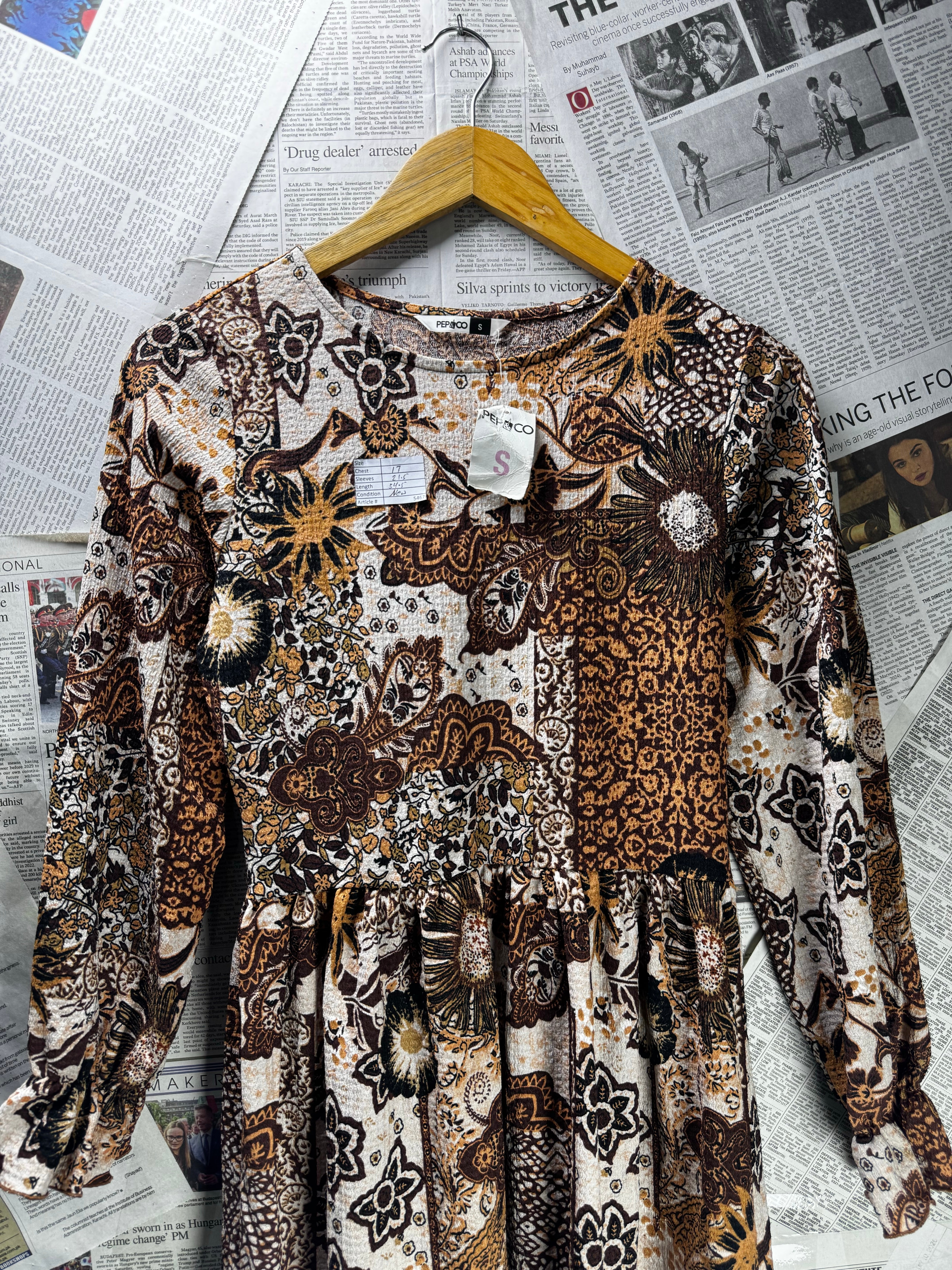 PEP&Co® XS | Bust: 17" | Floral Medallion Chocolate Brown | Mini Dress | B6 - 5467 - Genuine Maal
