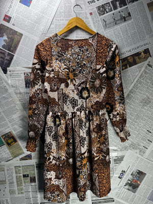 PEP&Co® XS | Bust: 17" | Floral Medallion Chocolate Brown | Mini Dress | B6 - 5467 - Genuine Maal