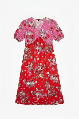 New Look® XL | Bust: 22.5" | Botanical Floral Pink Base | Maxi Dress | B6 - 5209 - Genuine Maal